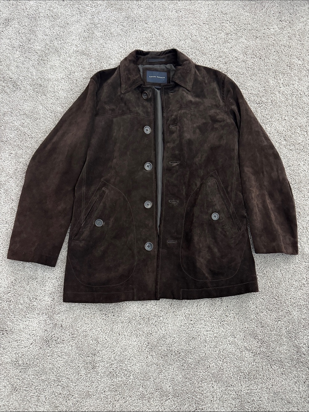 Banana Republic Chocolate Brown Suede Button-Front Barn Jacket - Picture 1 of 11